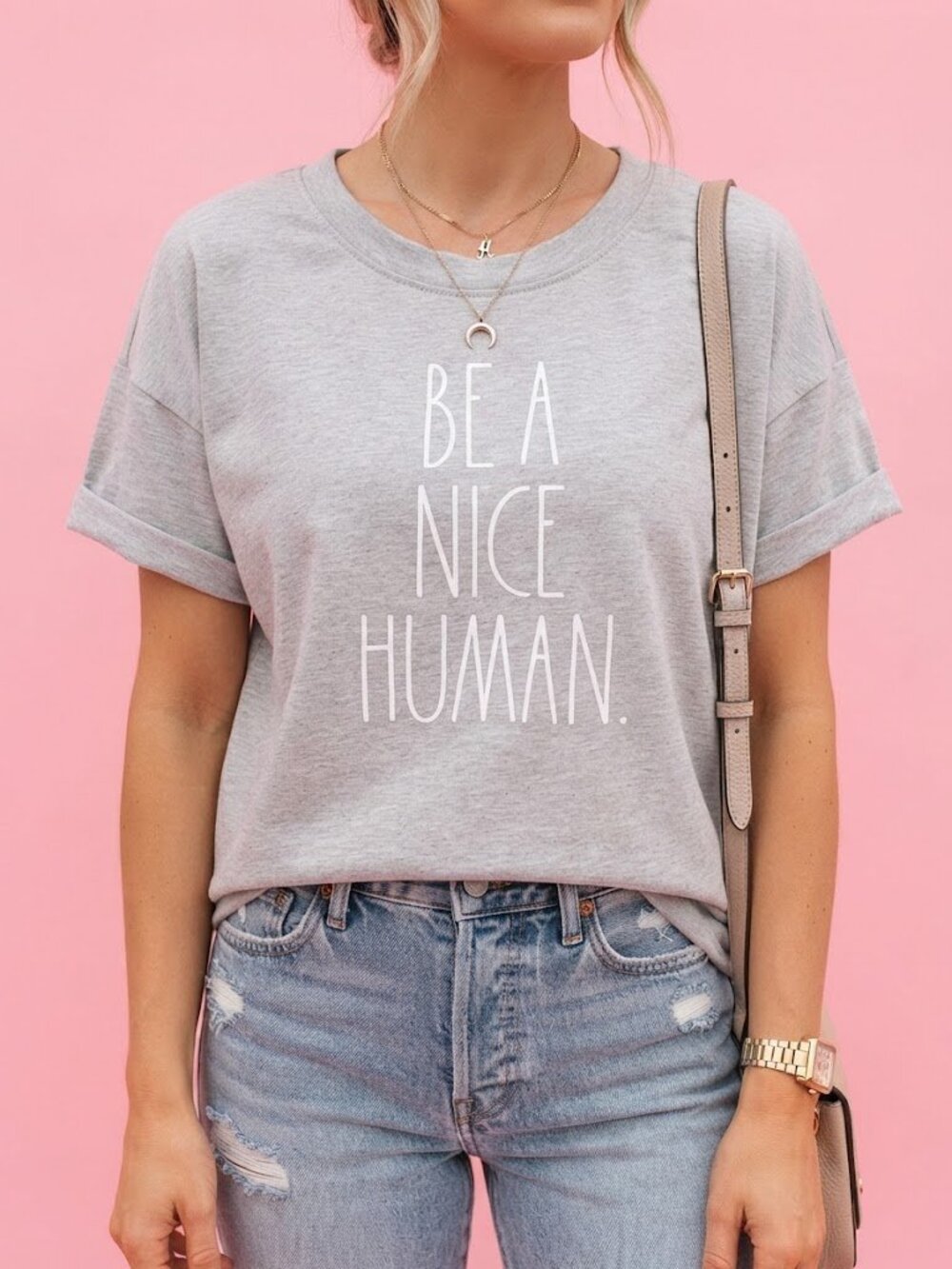 Rae Dunn 'Be A Nice Human' Grey Short Sleeve Top